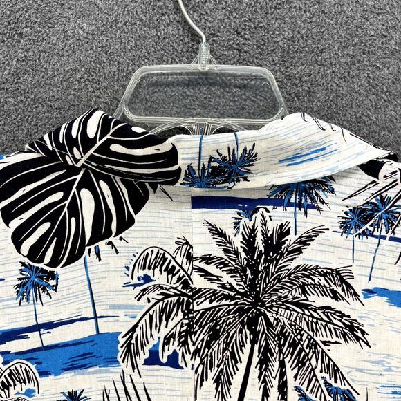 C&C California Top womens Large Blue crop front tie button beach Hawaiian Blouse - Picture 13 of 16